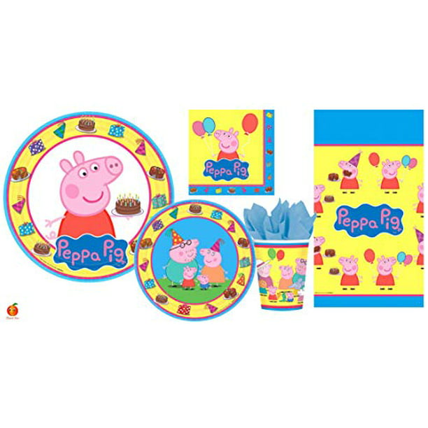 Napkins and Table Cover for 8 Guests Cups Peppa Pig Party Supplies Bundle with Plates 